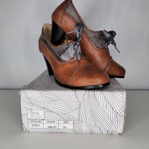 Chase & Chloe Heeled Oxford Shoes Size 10 Gray, Brown